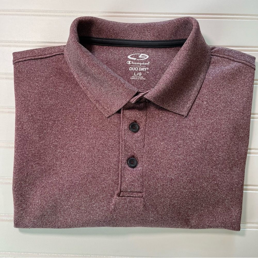 Champion Duo Dry Men's Golf Polo Shirt Size Large Heather Maroon Short Sleeves